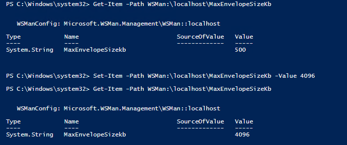 Modifying WSMan MaxEnvelopeSizeKb